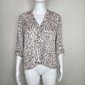 NWT L'AGENCE 100% Silk Front Wrap Blouse with Pockets Nectar/Shadow X Small